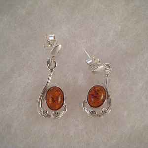 Boucles d'oreilles ovale feuilles mini - bijou ambre et argent